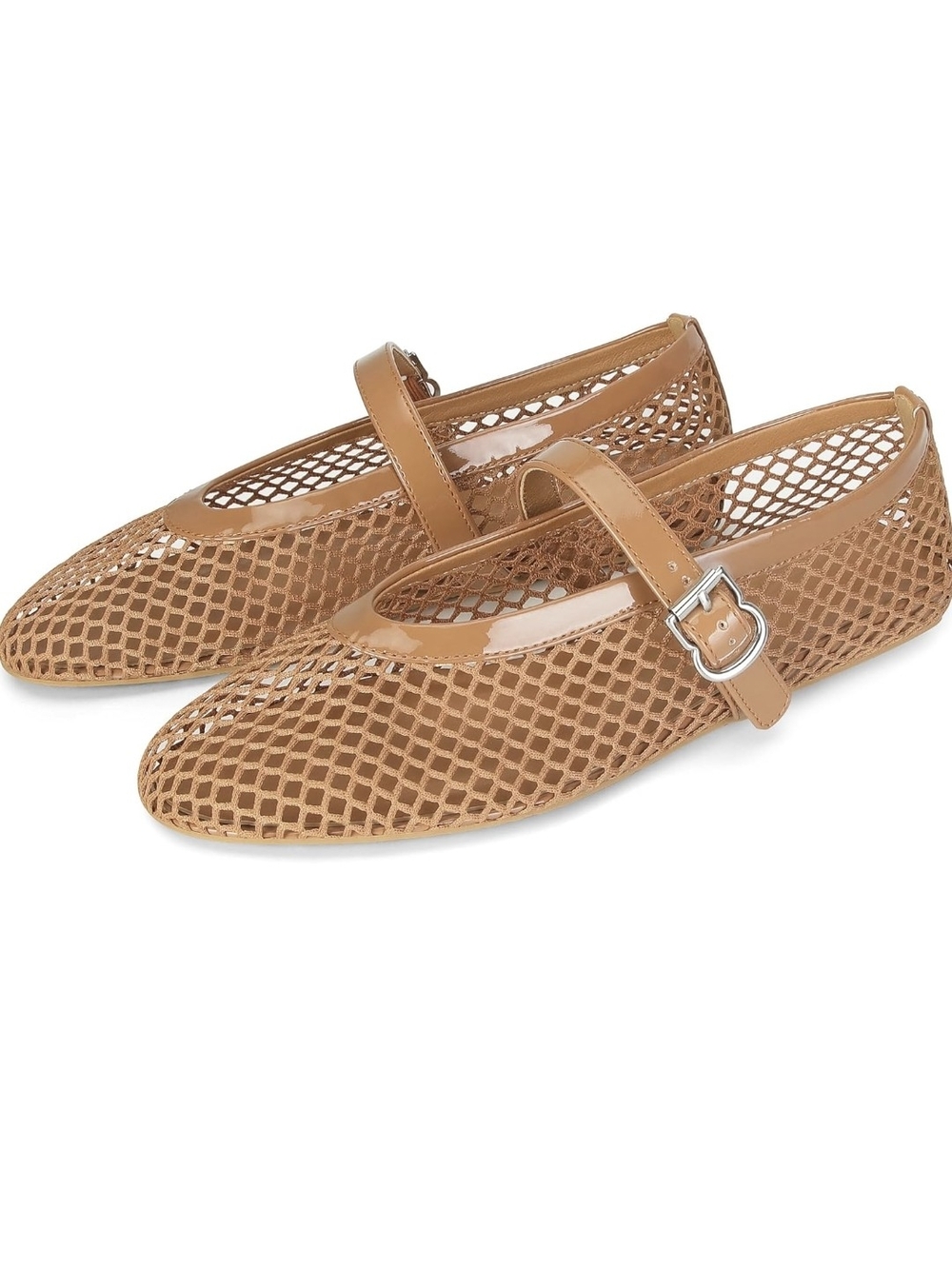 Strappy Mesh Mary Jane Flats in Tan